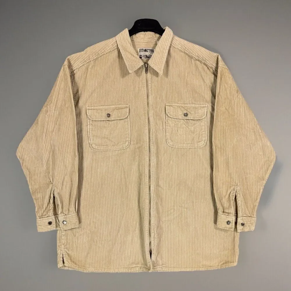 Property Mens Corduroy Zip Up Shirt Jacket Tan Beige Workwear XL Tall XLT Cotton - Picture 1 of 10